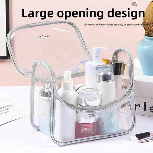 Large Capacity Clear Pvc Cosmetic Bag Waterproof Transparent Toiletry Bag Organizer Top Handle