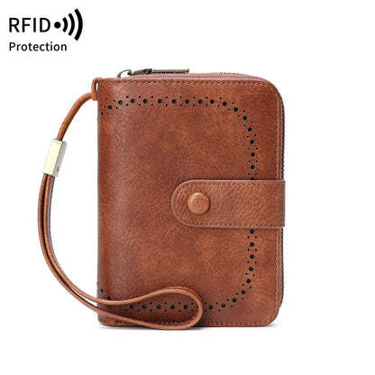 Rfid Anti-Theft Brush Ladies Purse Oil Wax Leather Organ Card Bag European American Retro