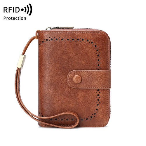 Rfid Anti-Theft Brush Ladies Purse Oil Wax Leather Organ Card Bag European American Retro