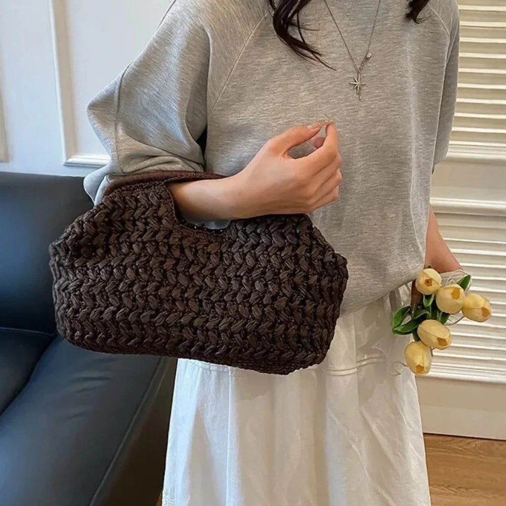 Summer Beach Bag Women Clutch Luxury Designer Straw Bags Tote Handbag Woven Rattan Female Travel