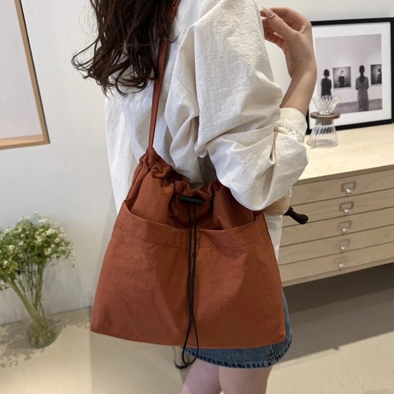 Drawstring Canvas Bucket Bag – Lightweight Women's Shoulder Bag