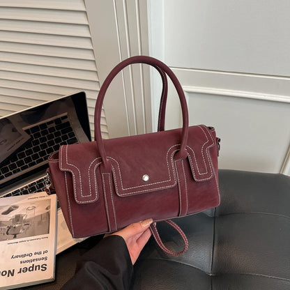 Trendy Retro Women Crossbody Bag Suede Pu Quilted Handbag Solid Color Portable Shoulder Commute