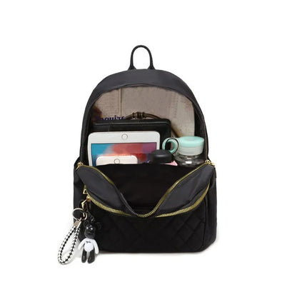 Quilted Backpack for Women – Compact Nylon Daypack with Gold Zipper