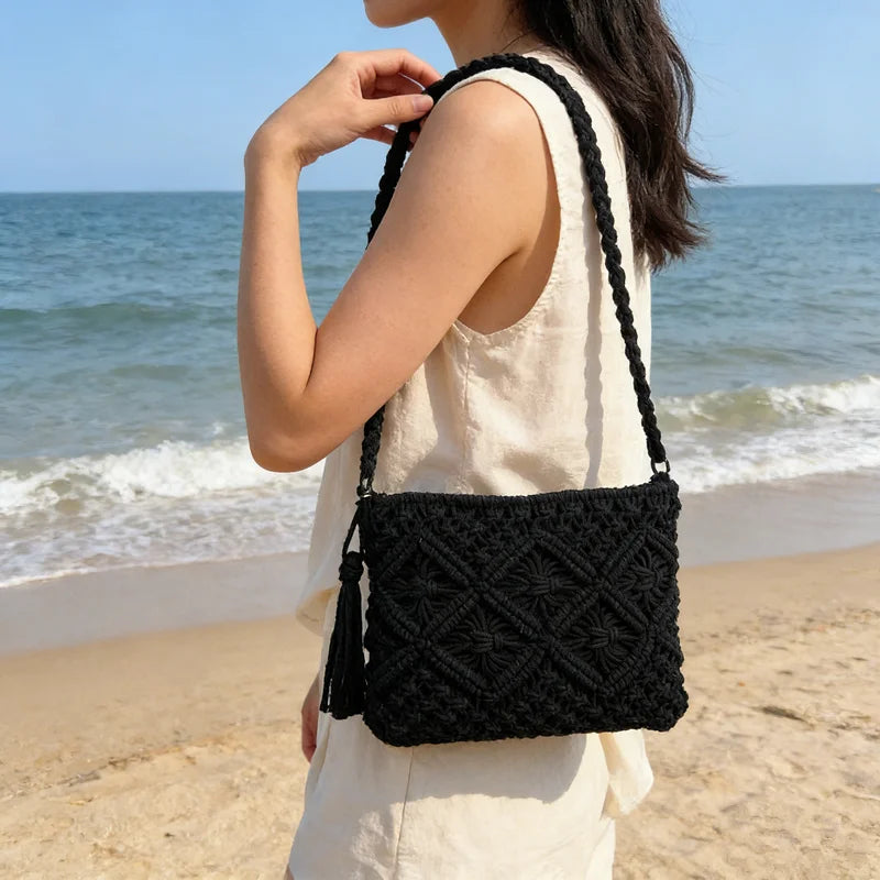 Crochet Woven Boho Shoulder Bag – Lightweight Crossbody