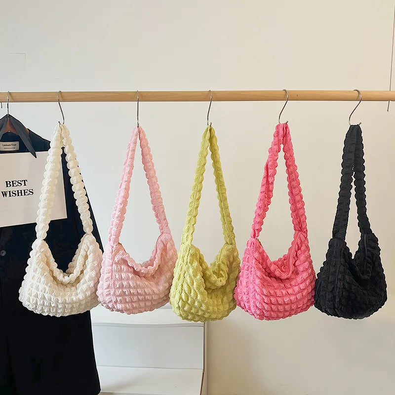 Bubble Cloud Shoulder Bag – Women's Pleated Tote Handbag