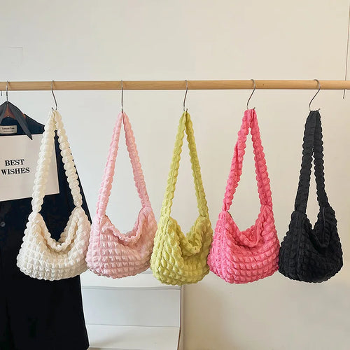 Bubble Cloud Shoulder Bag – Women's Pleated Tote Handbag