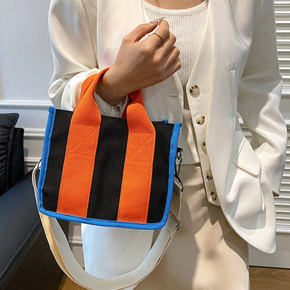 Canvas Contrast Color Crossbody Bag for Women – Tote Shoulder Bag
