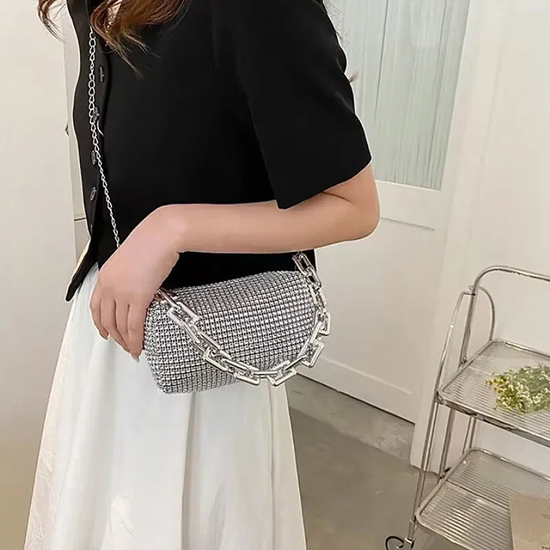Rhinestone Tote Bag Stylish Sparkling Chain Ball Shoulder Bags