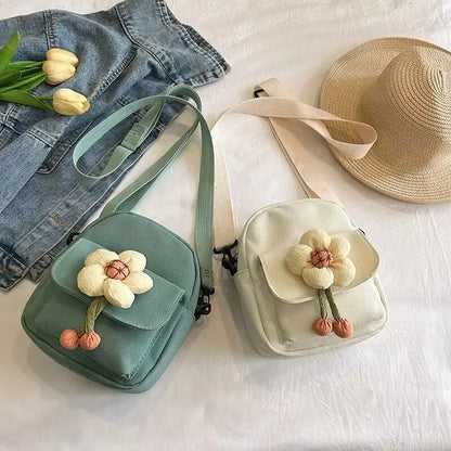Cute Flower Shoulder Crossbody Bag Canvas Large Capacity Commuter Phone Women S