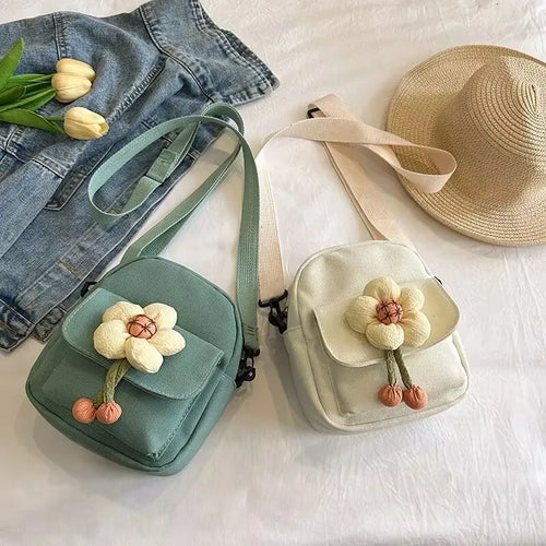 Cute Flower Shoulder Crossbody Bag Canvas Large Capacity Commuter Phone Women S