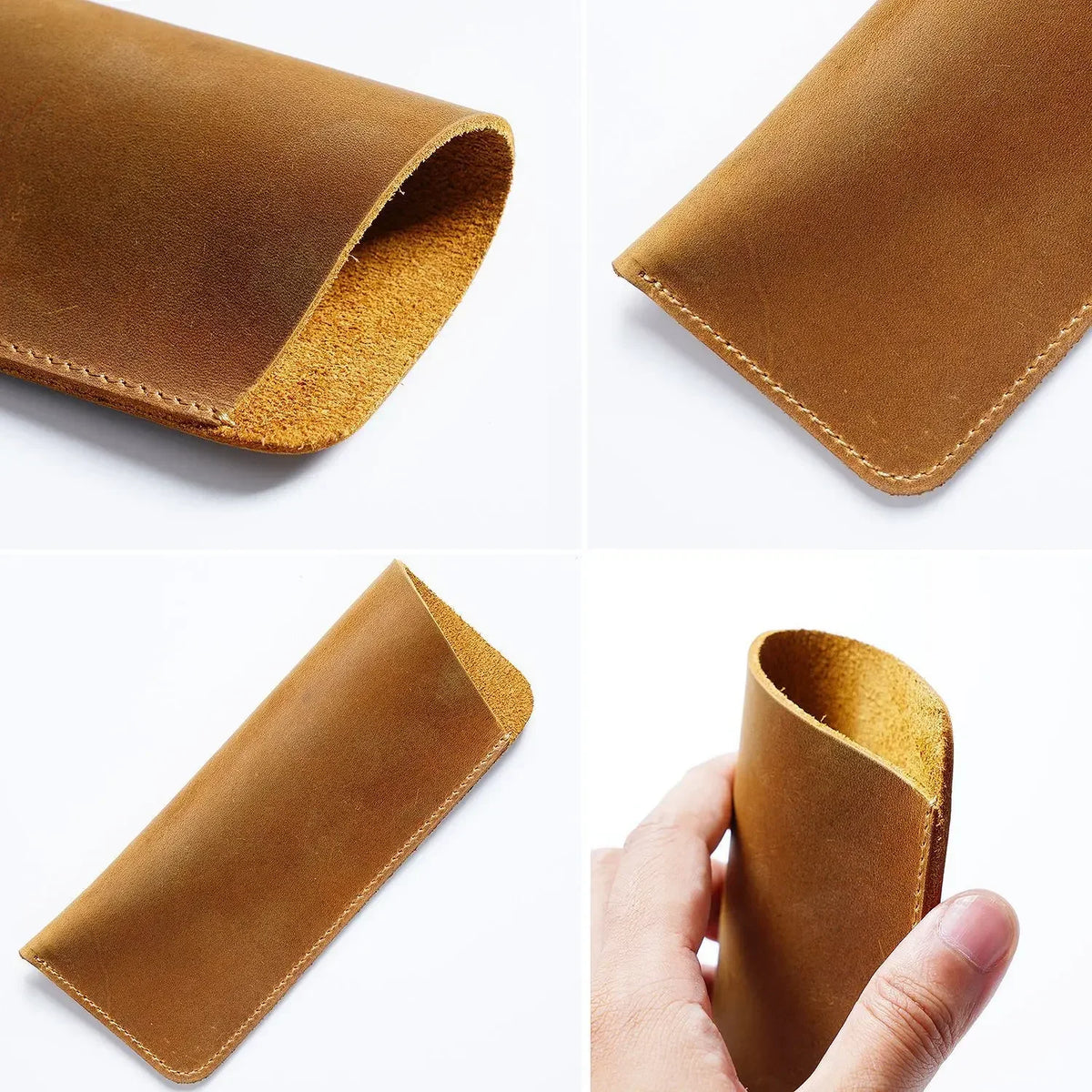Cowhide Glasses Bag Crazy Horse Leather Simple Myopic Reading Holster Men Portable Carry-On Storage