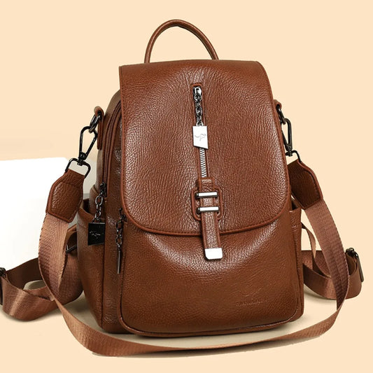 Anti-Theft PU Leather Backpack for Women – Vintage Multifunctional Travel Bag