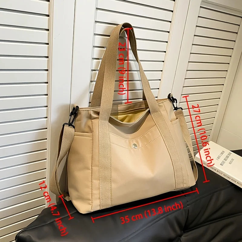 Large Canvas Tote Bag – Multi-Pocket Shoulder Bag with Detachable Strap