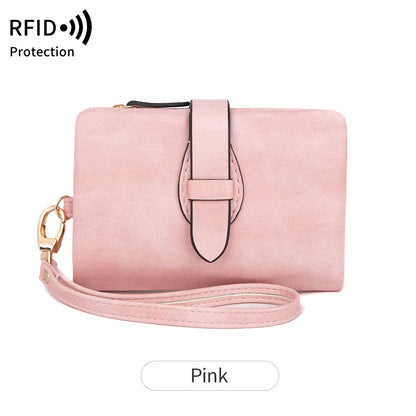Rfid Ladies Purse Pu Soft Leather Three Fold Short Retro Zipper Clasp Pocket Change Collector - Soft