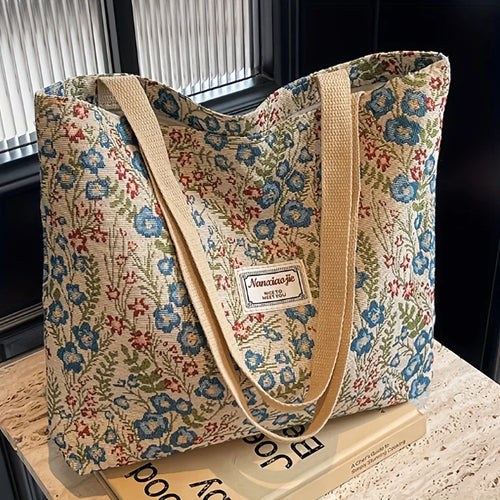 Floral Corduroy Tote Bag – Bohemian Women's Shoulder Shopper
