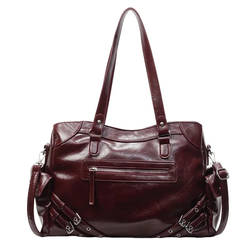 Large Capacity Shoulder Bag for Women with Front Zip Pocket