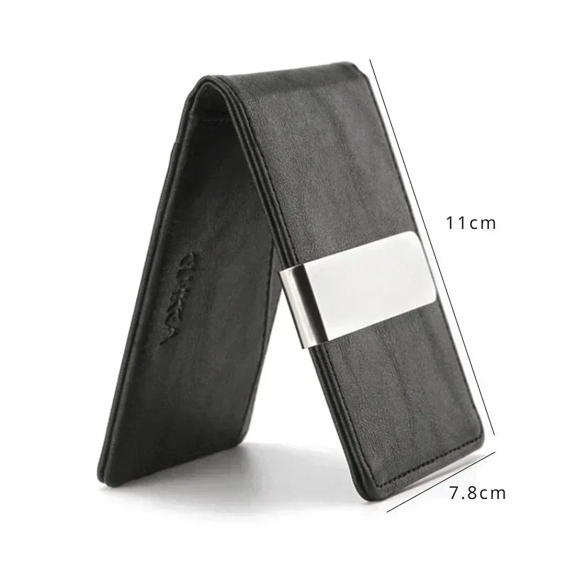 Men S Leather Money Clips Wallet Multifunctional Thin Man Card Purses Women Metal Clamp Cash Holder
