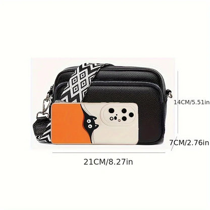 PU Leather Crossbody Bag – Women's Multi-Pocket Shoulder Bag with Wide Strap