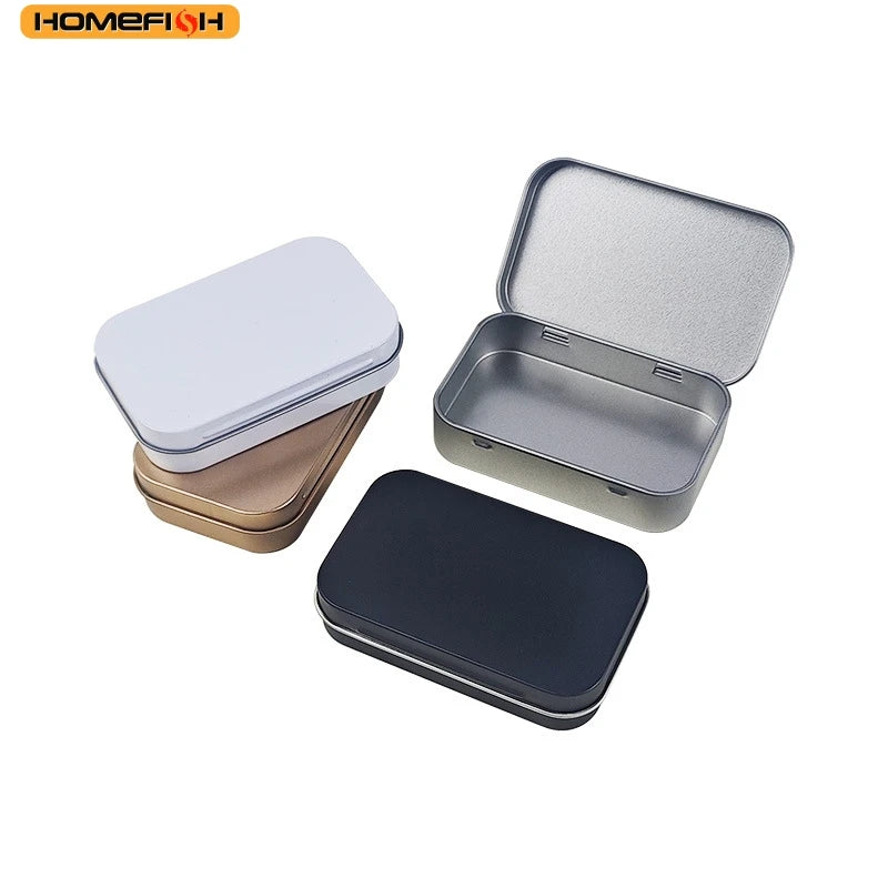 Homefish Metal Rectangular Empty Mini Tin Box Tinplate Push Candy Pill Cases Bins Jar Hinged