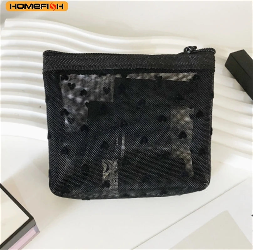 Homefish Heart Transparent Mesh Makeup Bag Multifunction Portable Women Cosmetic Storage Pouch