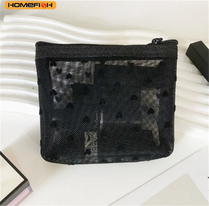 Homefish Heart Transparent Mesh Makeup Bag Multifunction Portable Women Cosmetic Storage Pouch