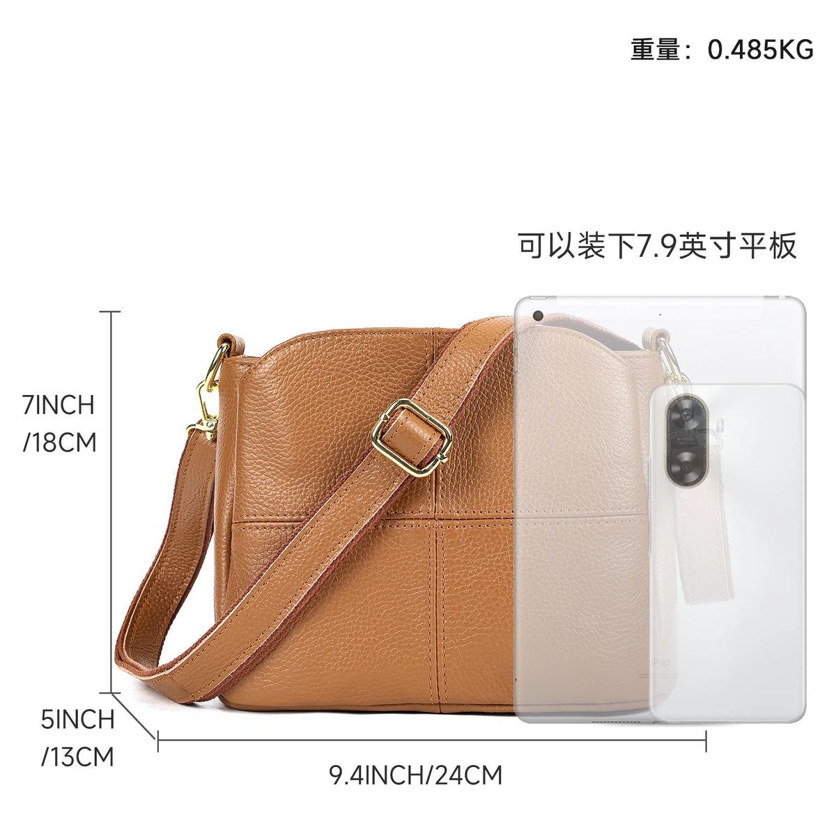 Top-Grain Cowhide Single-Shoulder Bag Bucket Bag Genuine Leather Large-Capacity Single-Shoulder