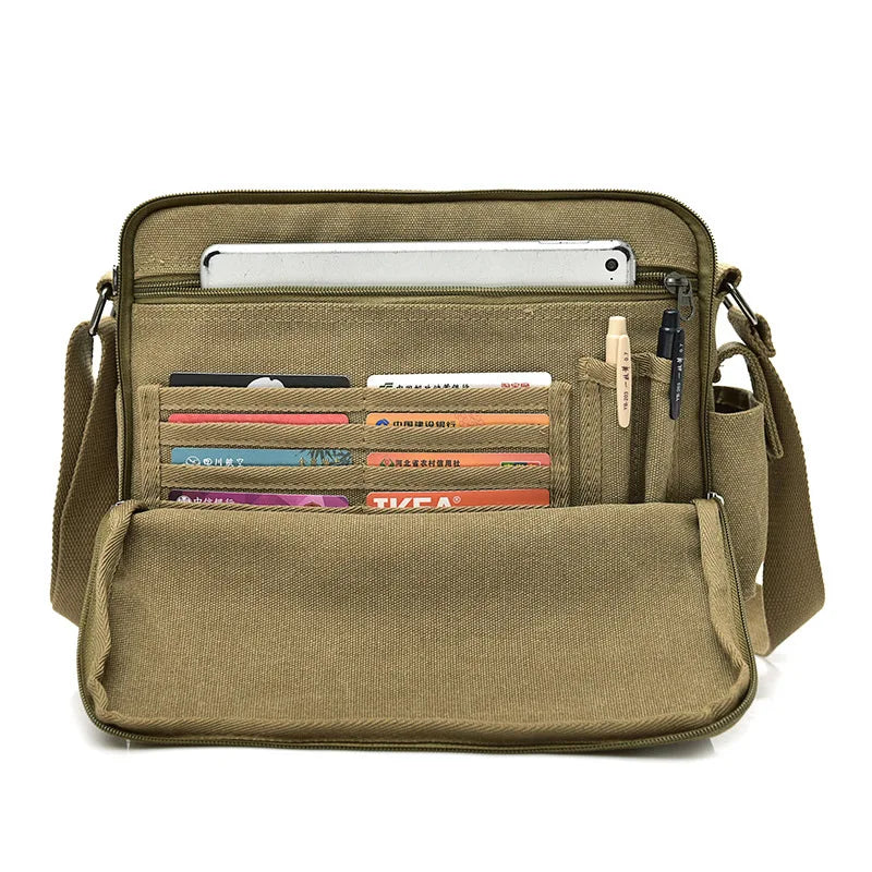 Durable Canvas Men S Multi-Functional Single-Shoulder Bag Casual Large-Capacity Crossbody Bag