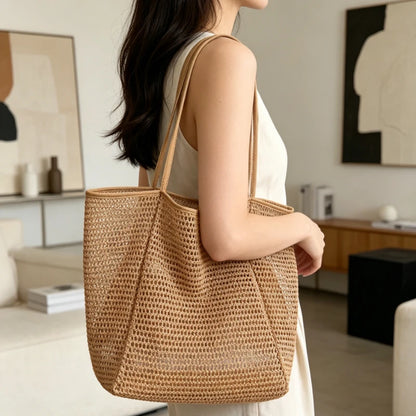 Lightweight Mesh Large Capacity Tote Bag Breathable Openwork Women Shoulder Purse