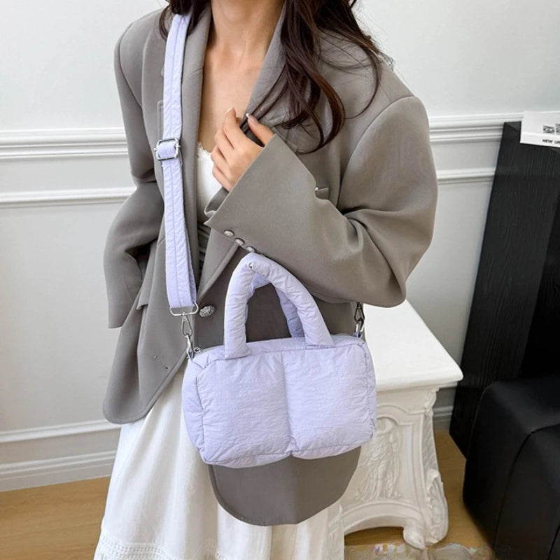 Quilted Puffer Crossbody Bag Mini Padded Handbag Top Handle Bag Adjustable Strap Women S Casual