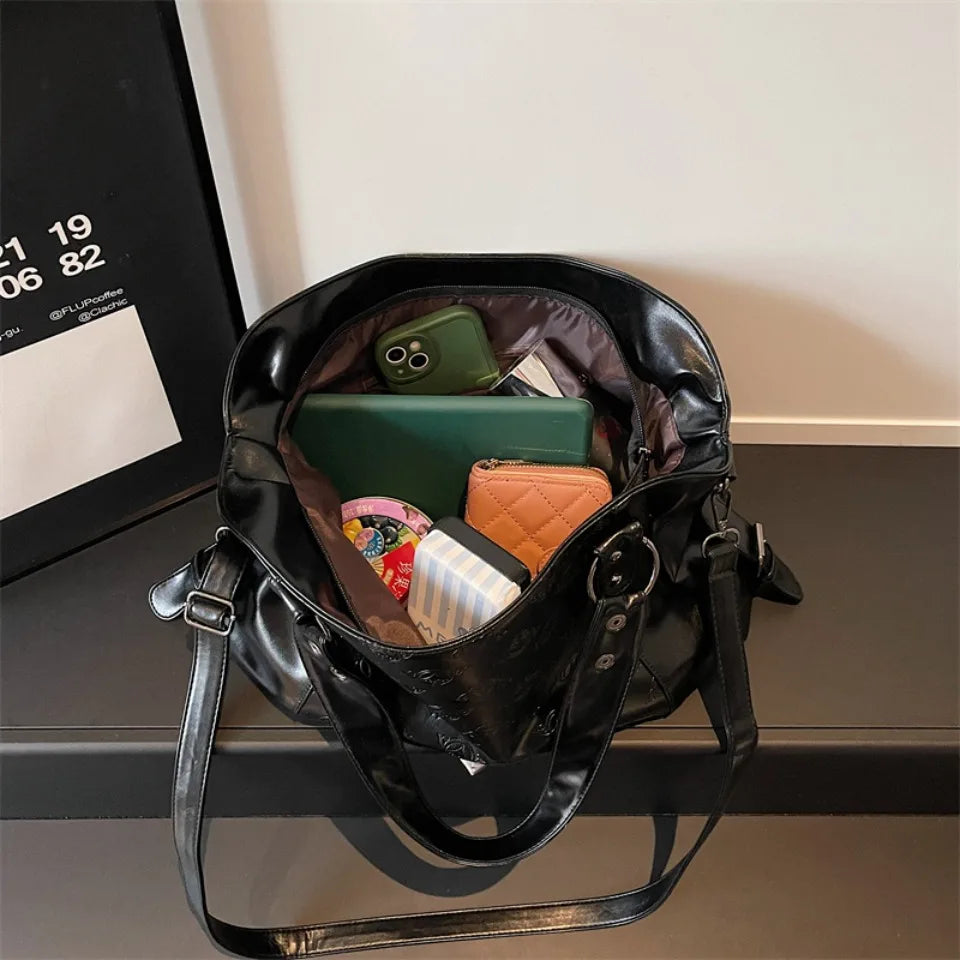 Vintage Print PU Leather Crossbody Bag for Women – Large Capacity Luxury Handbag