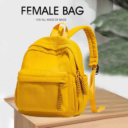 Daily Soft Corduroy Small Backpack Drawstring Decor Design - Soft