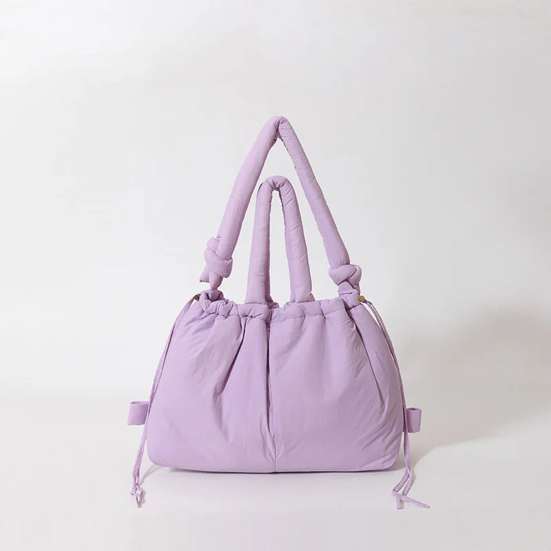 Puffy Drawstring Tote Bag – Thick Padded Dual Handle Shoulder Bag