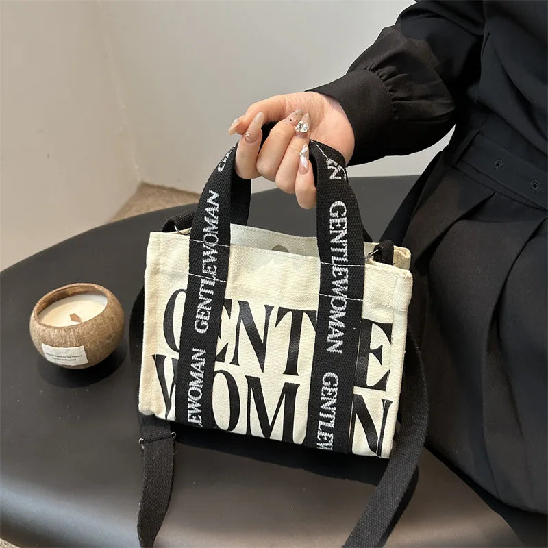Canvas Crossbody Tote Bag – Bold Letter Print for Women