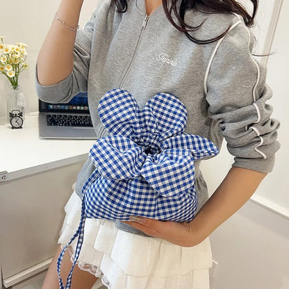 Red White Gingham Floral Crossbody Bag Petal Drawstring - Soft