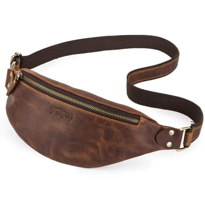 Retro Crazy Horse Cowhide Men S Waist Bag Large Capacity Mobile Phone Storage - Waterproof