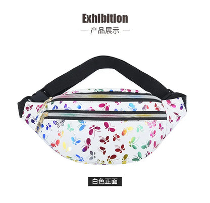 Fashionable Waist Bag Double Zipper Butterfly Multifunctional Shoulder Crossbody Pu Change Mobile