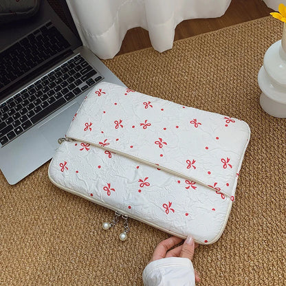 Professional Laptop Bag Pearl Accent Zipper 13 15 Inch Ruffled Texture Shock-Resistant Cover Work