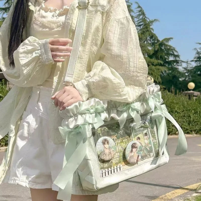 Sweet Cool Ita Bag Female Students Portable Satin Shoulder Large Capacity Bow Crossbody Totes