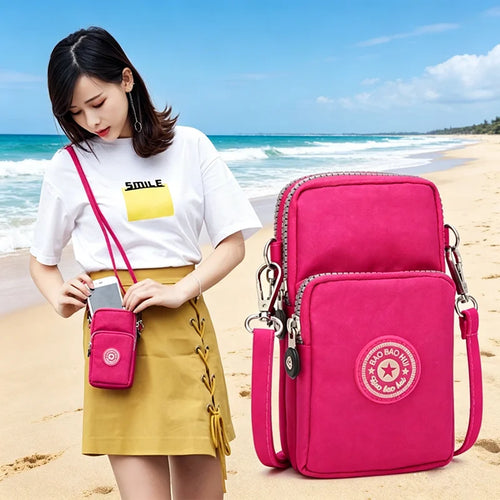 Multi Pattern Printed Crossbody Phone Bag Lightweight Nylon Purse Adjustable Strap Mini Shoulder