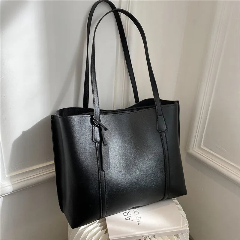 Large Capacity Women's Leather Tote Bag – Soft Shoulder Handbag
