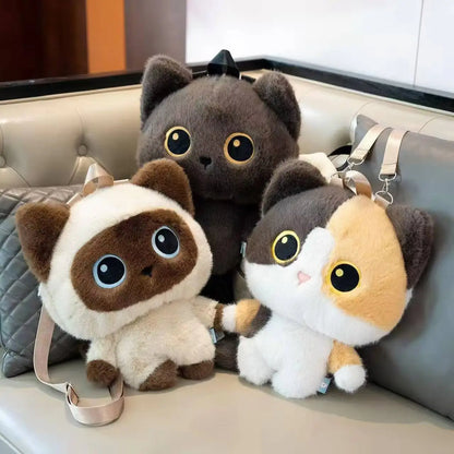 Kawaii Cat Plush Backpack – Cute Stuffed Kitten Shoulder Bag