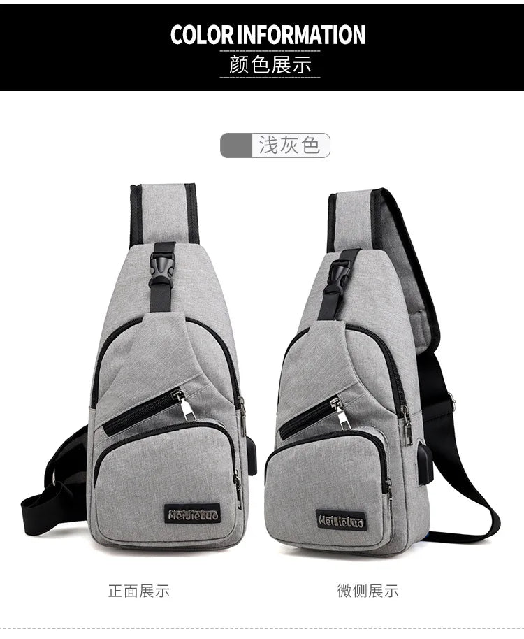 Men S Multifunctional Shoulder Bag Usb Charging Leisure Sports Large Capacity Waterproof Oxford