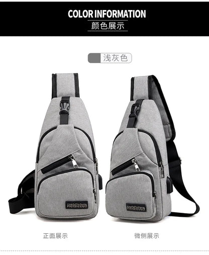 Men S Multifunctional Shoulder Bag Usb Charging Leisure Sports Large Capacity Waterproof Oxford