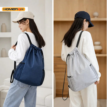 Homefish Sports Drawstring Backpack Large Capacity Sackpack Gym Swim Beach Basketball Bag Fitness