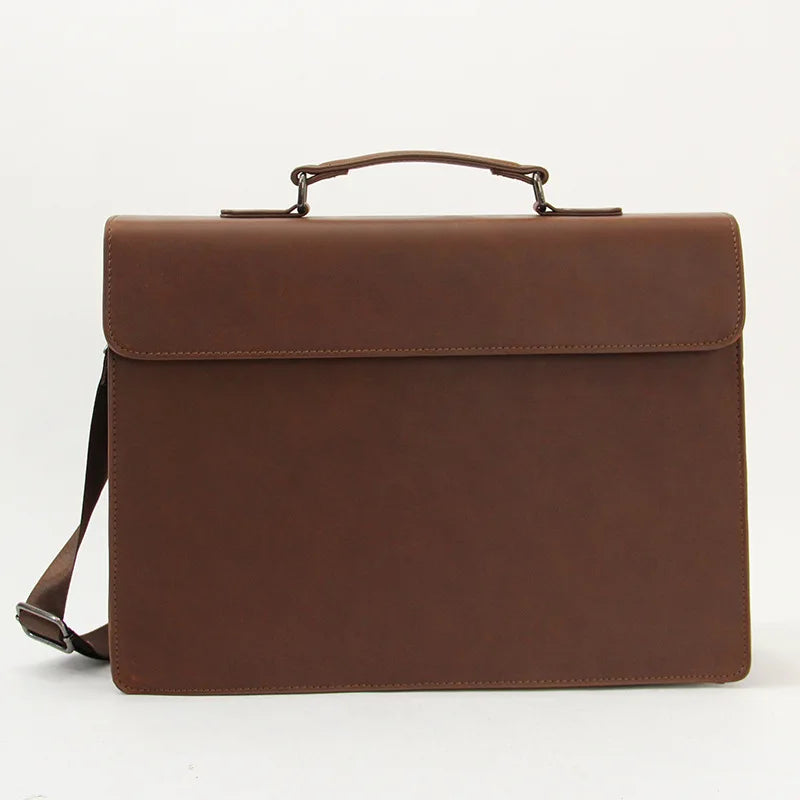 13-Inch Laptop Bag Pu Leather Retro Handbag Briefcase Simple Spacious Single-Shoulder Crossbody Bag