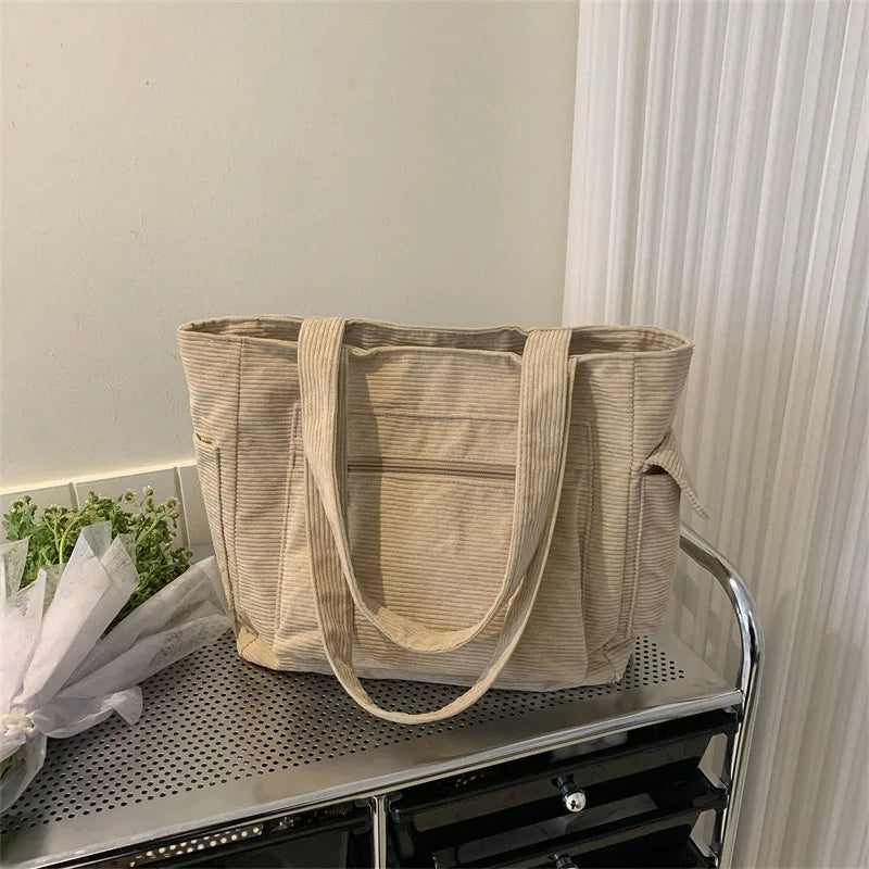 Corduroy Tote Bag – Large Capacity Women's Shoulder Bag