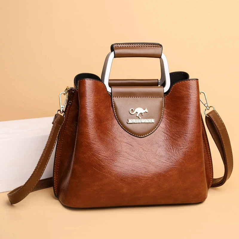 Leather Tote Bag – Vintage Two-Tone Crossbody Handbag for Women