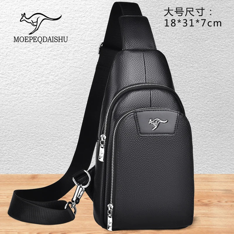 Men S Crossbody Chest Bag Top Layer Cowhide Chest Bag Portable Single Large Capacity Shoulder Chest