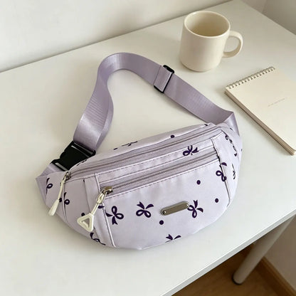 Fashionable Sweet Bow Printed Women S Chest Bag Lightweight Large Capacity Layered Waist Crossbody