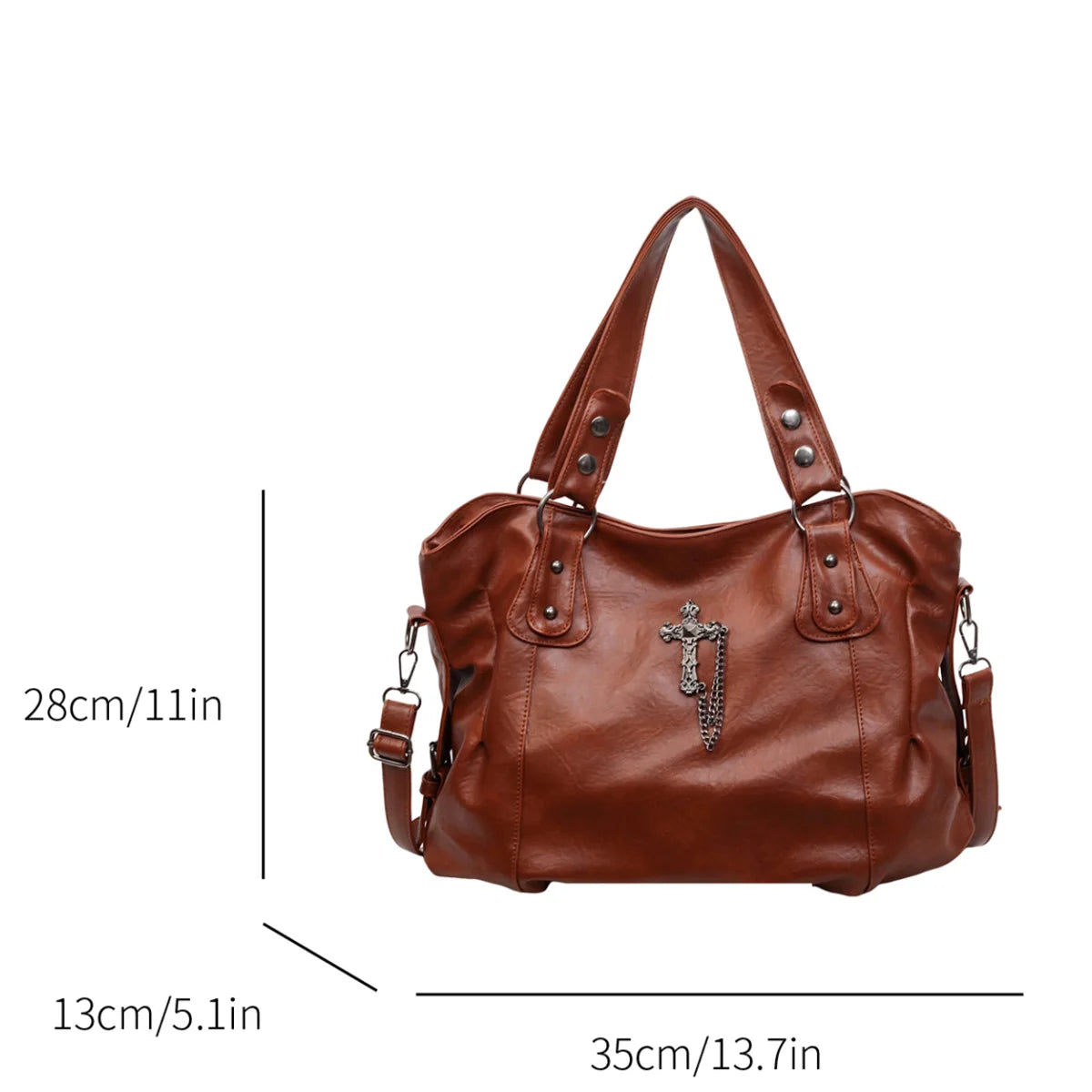Retro Y2k Women Shoulder Bag Pu Cross Stud Large Capacity Handbag Adjustable Strap Multi Function